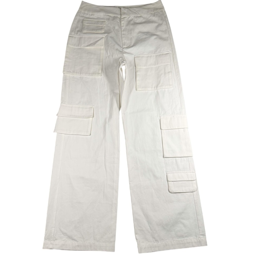 Grey Lab Cargo Pants Womens L White Wide Leg Cotton Twill Utility Pockets Casual